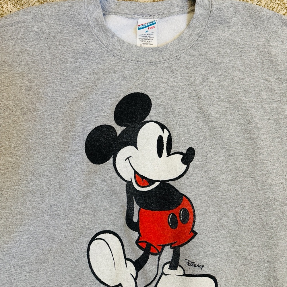 Junk Food Clothing x Disney Mickey Flea Market Fleece Heather Grey Sweatshirt—XL - Picture 4 of 10